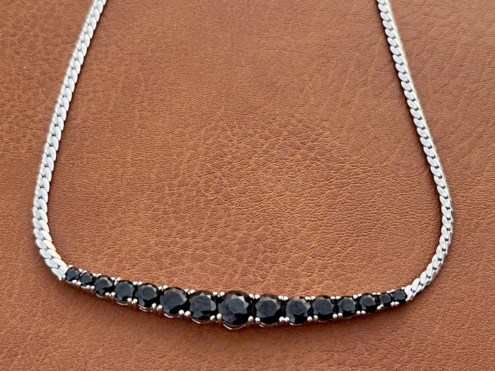 925 Sterling Sliver Snake Chain Black Spinal Necklace 16 in Signed Y