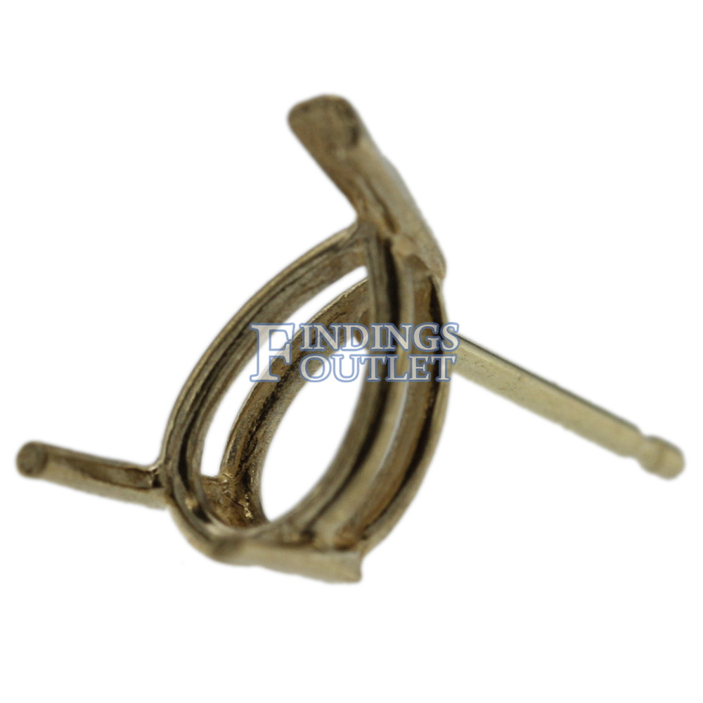 14k Yellow Gold V-End Pear Stud Earring Mounting Setting Push Back Post 3 Prong