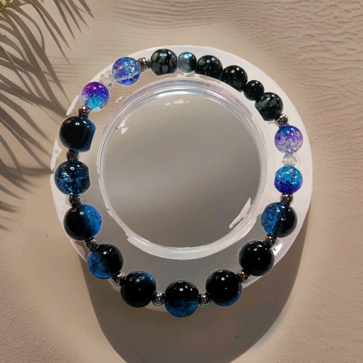 Black Blue Purple Round Bead Stretch Bracelet No Closure Ball/Bead Chain