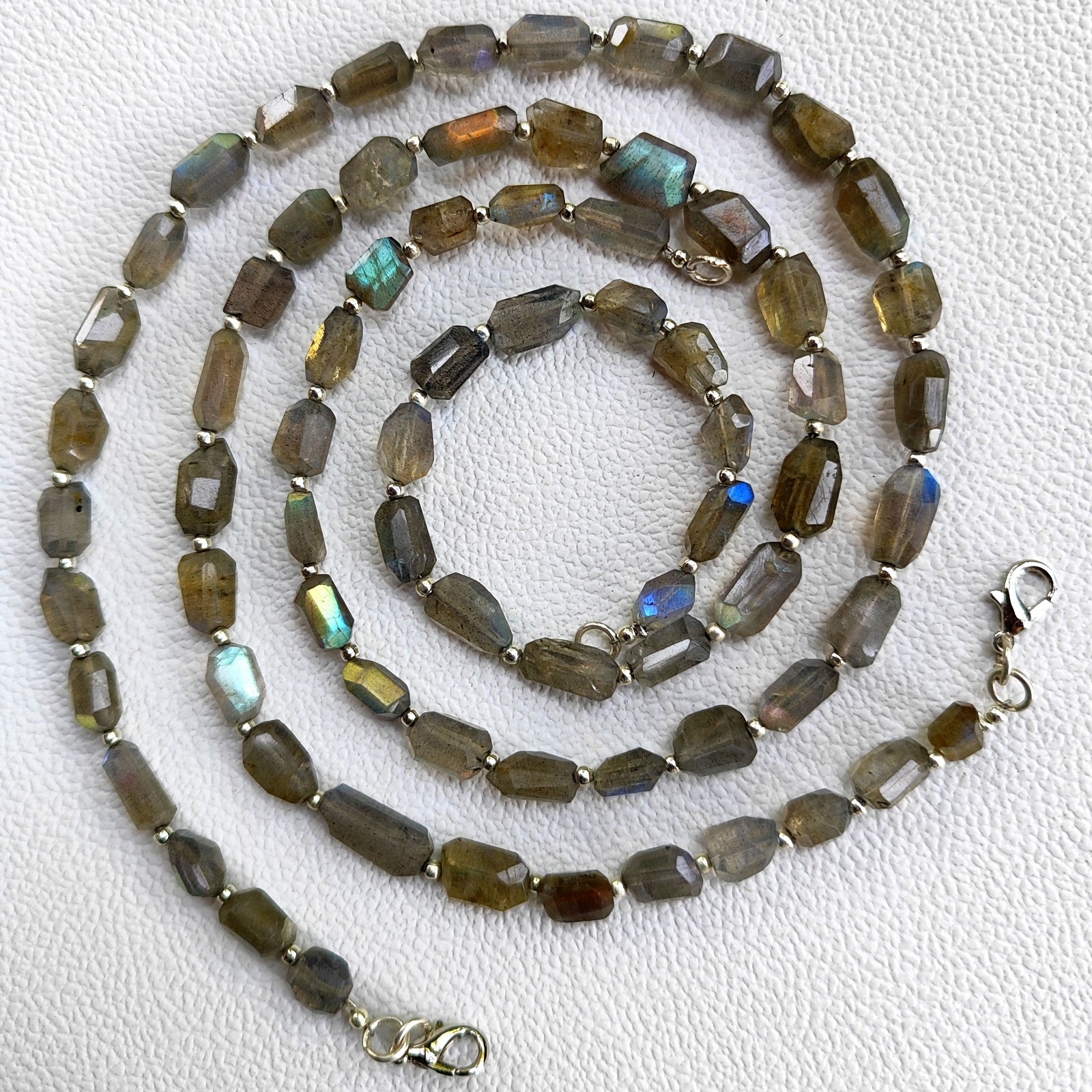 India Rainbow Fire Labradorite 7-11mm Faceted Nugget Beads 17″ Necklace