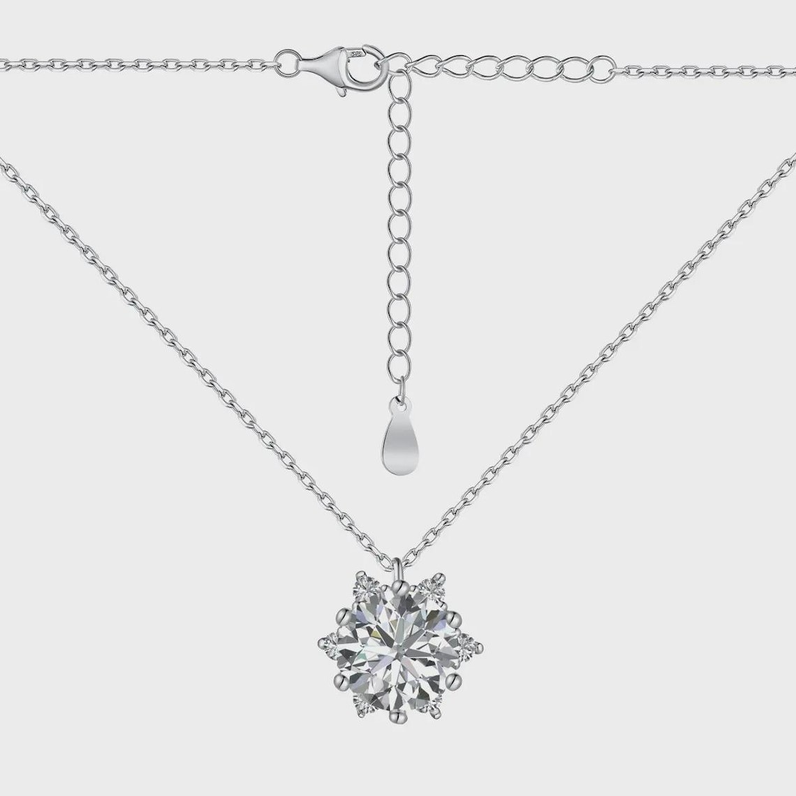 2 CT Round Cut Floral Moissanite Wedding Pendant 14K White Gold Plated For Women