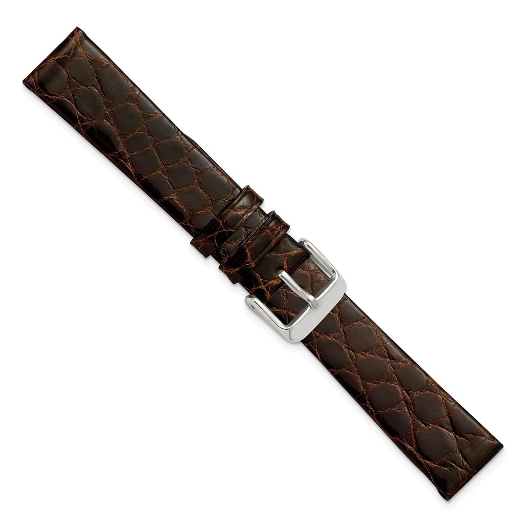 DeBeer 17mm Brown Flat Genuine Crocodile Silver-tone Watch Band