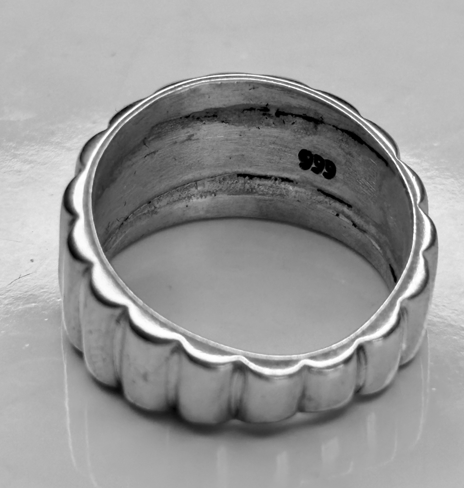 pure Silver Ribbed Band Ring 999.Pure Fine Silver Bold Design
