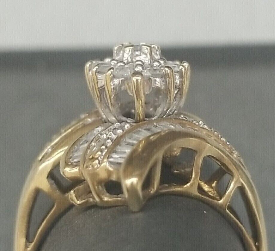 2Ct Round & Baguette Simulated Diamond Engagement Ring 14K Yellow Gold Plated