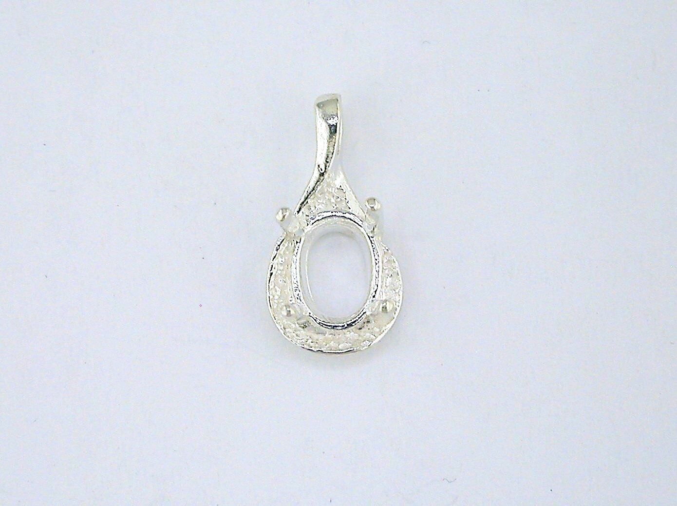 Oval Fancy Semi-Textured Pendant Pendant Setting Sterling Silver
