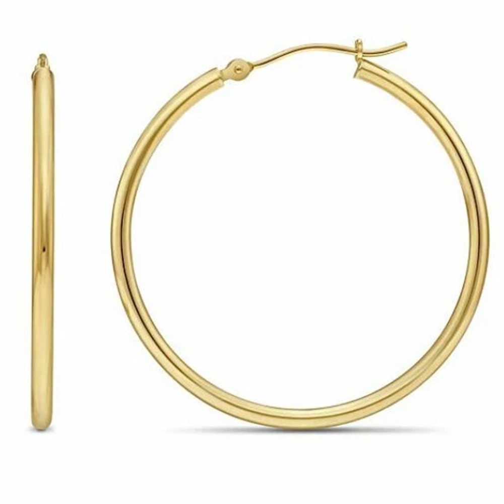 14K Real Solid Yellow Gold Shiny Polished Round Creole Hoop Earrings All Sizes