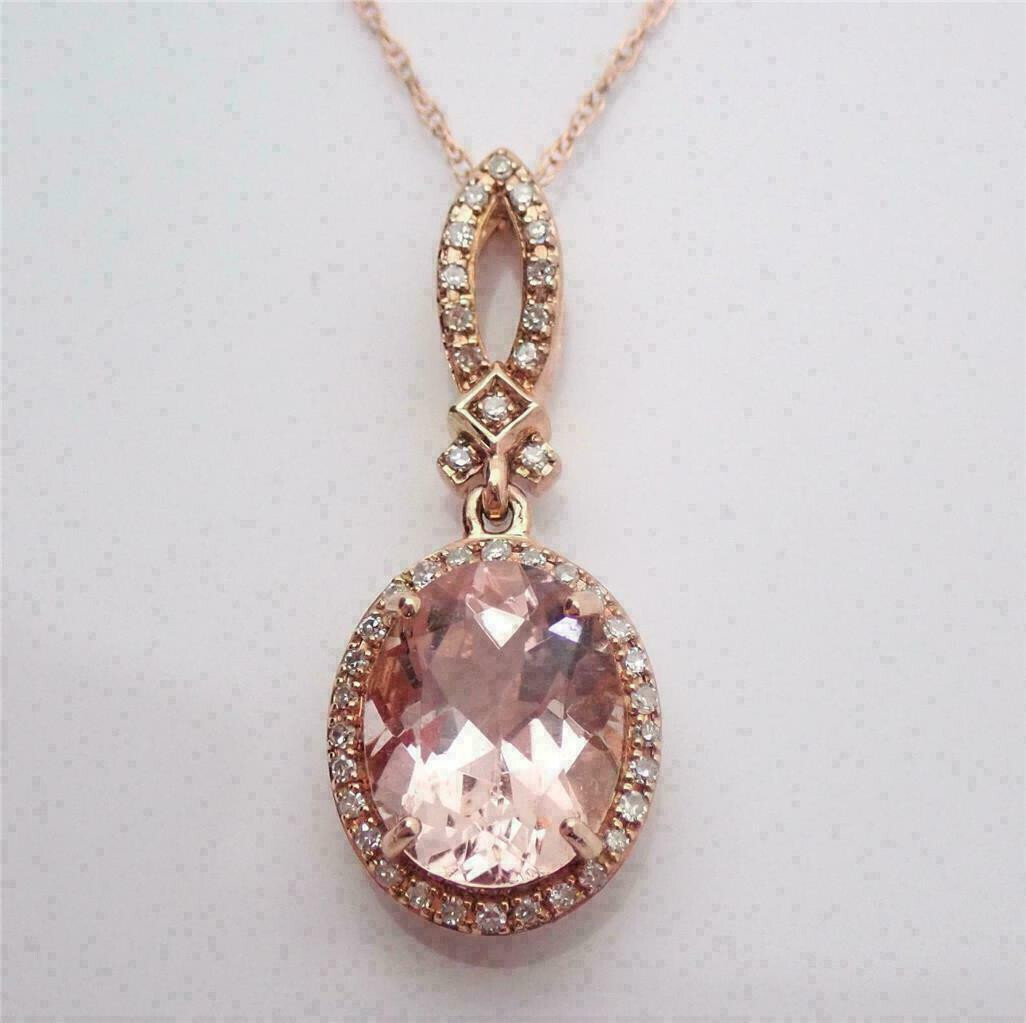 2Ct Oval Cut Morganite Halo Ladies Pendant 14K Rose Gold Finish With Free Chain