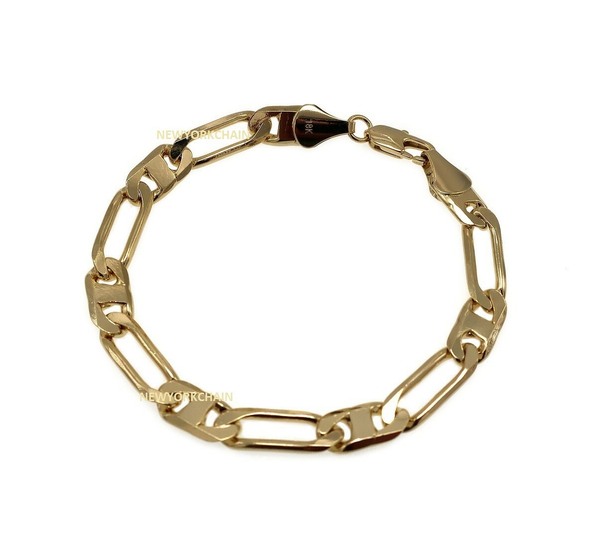 Italian Figaro Mariners Anchor Link Chain Necklace 7mm 8″ 24″ 18K Gold Plated