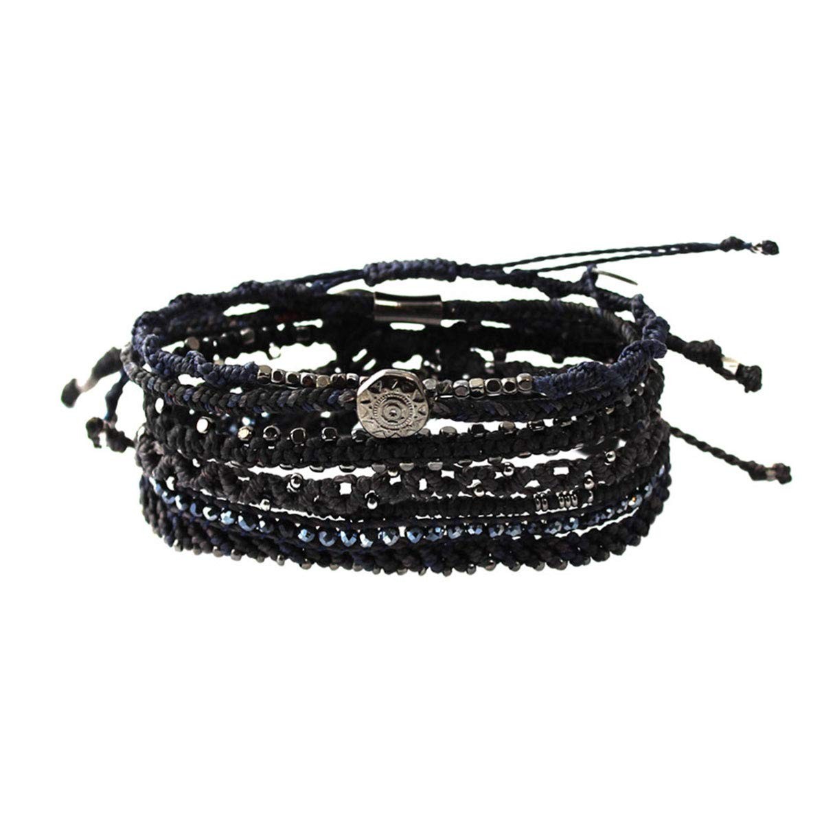 Wakami Earth Charm Bracelet Stack | Braided Women 6.5 IN, Dark Night | 6.5IN