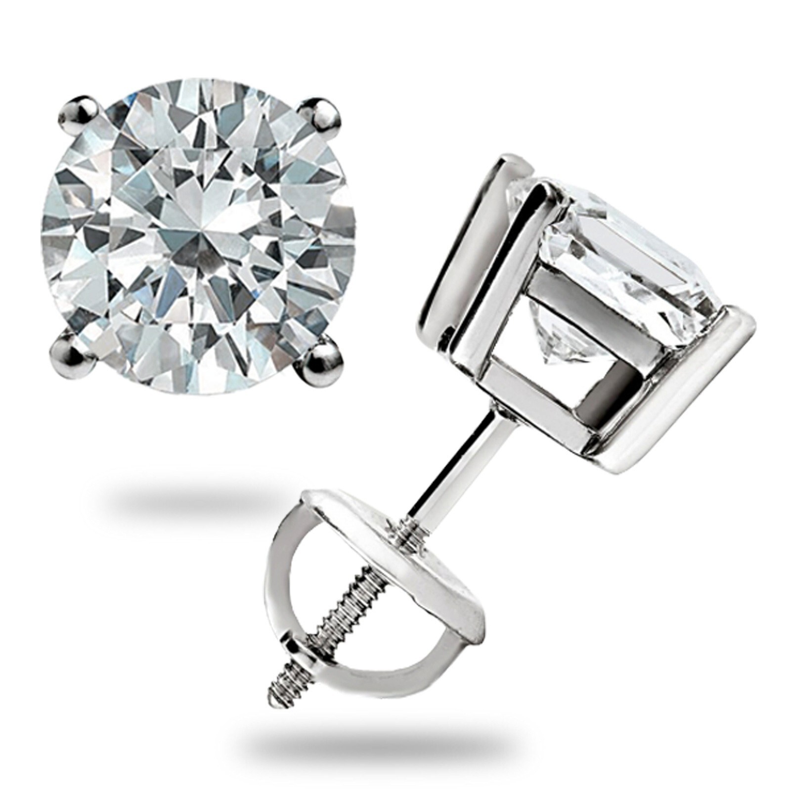 2Ct Brilliant Round cut GRA Certified Moissanite Stud Earrings 14K WhiteGold