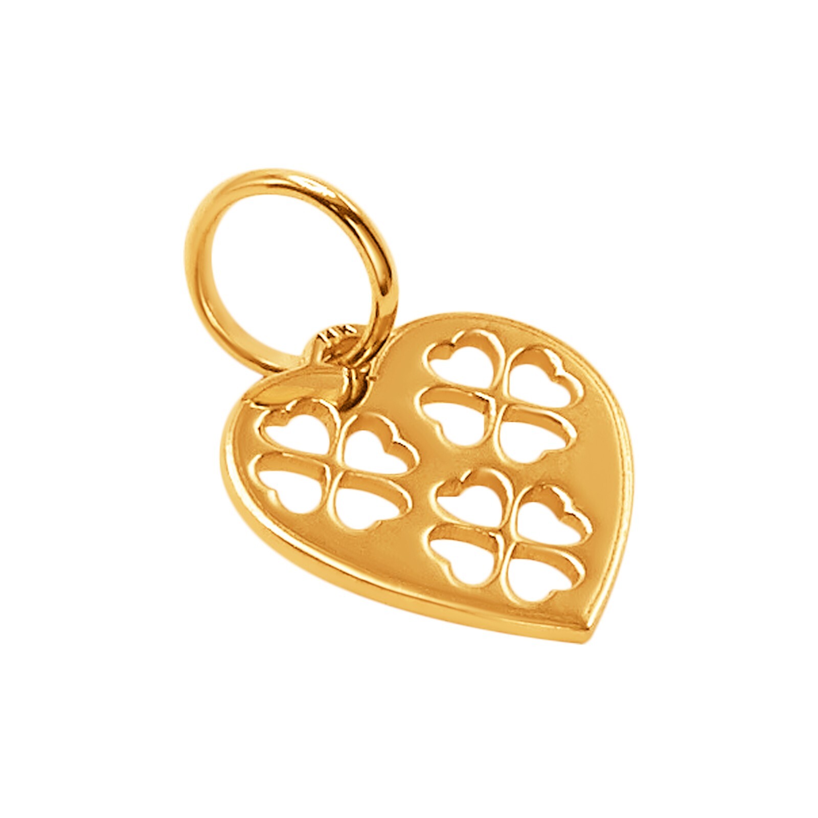 10k Solid Yellow Gold Laser Cut Heart Clover Lovely Small Delicate Charm Pendant