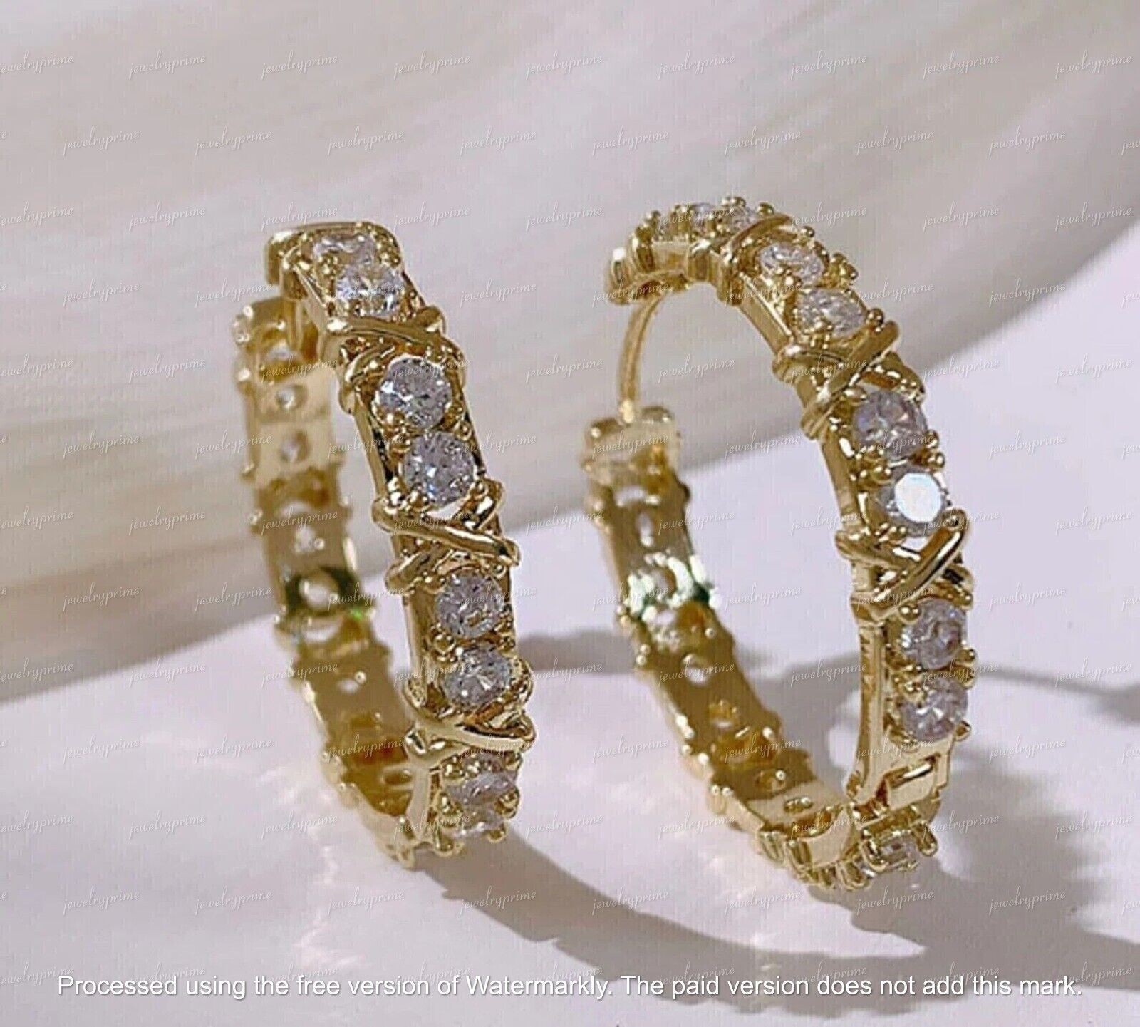 2Ct Lab Created Diamond Women Huggie Hoop Earrings 14K Yellow Gold Finish