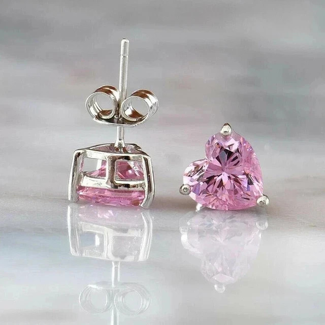 4Ct Heart Shape Lab Created Sapphire Solitaire Stud Earrings 14K White Gold Over