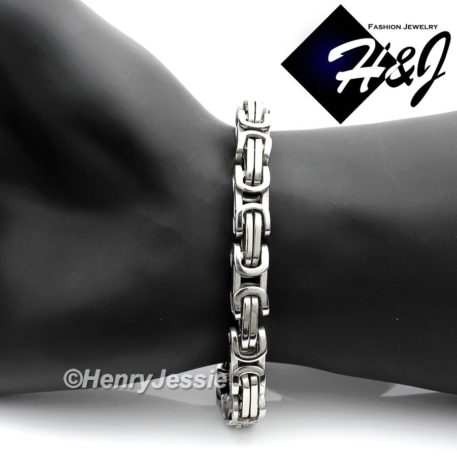 9″MEN’s Stainless Steel WIDE THICK 9mm Silver Byzantine Box Link Chain Bracelet