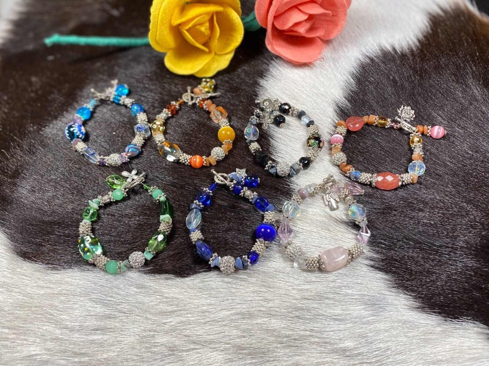 Colorful Bracelets Wholesale Lot of 12 Multi Color Angel Beaded Toggle Bracelet