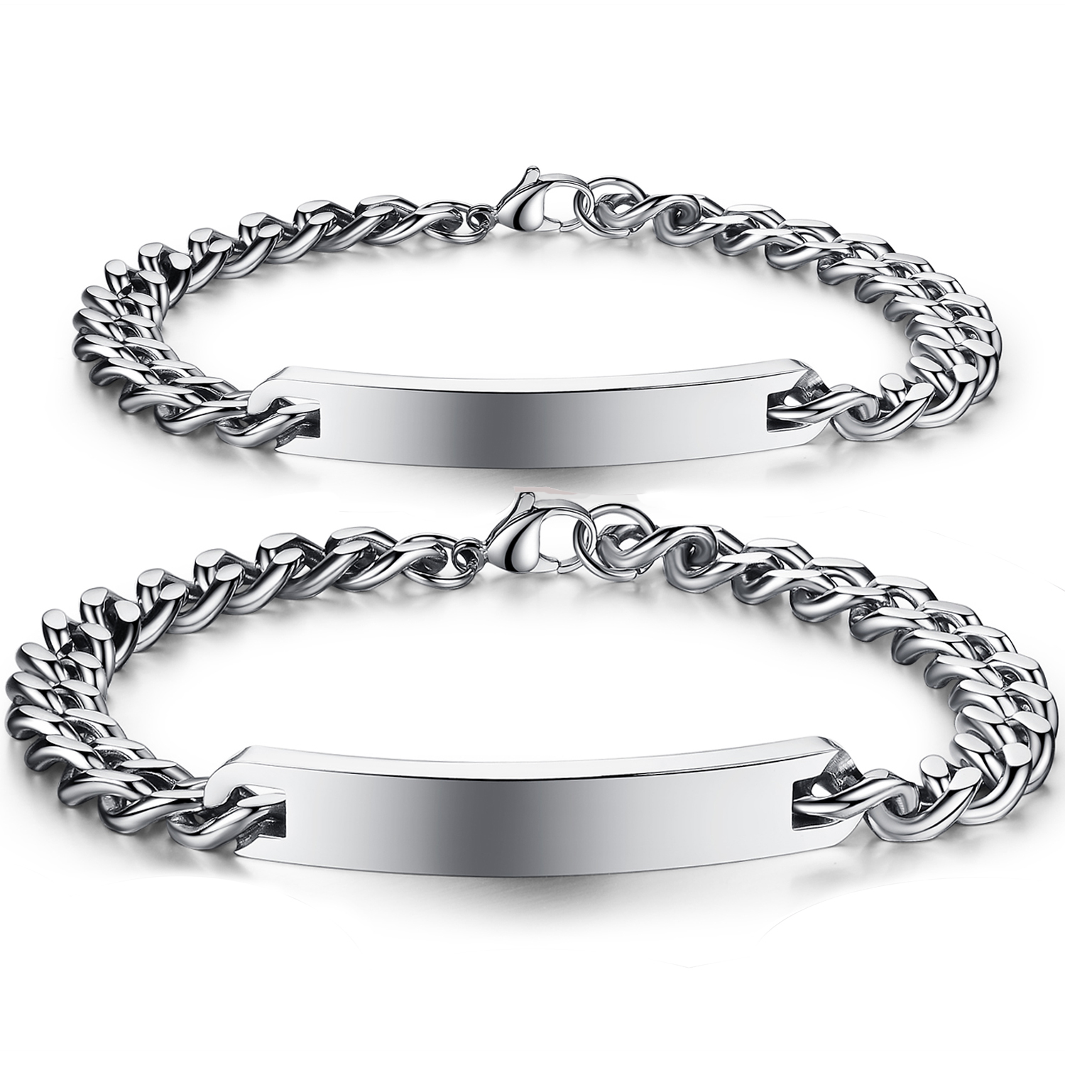 Love’s Gifts Stainless Steel smooth ID/Identification Bracelet Link Chain Couple