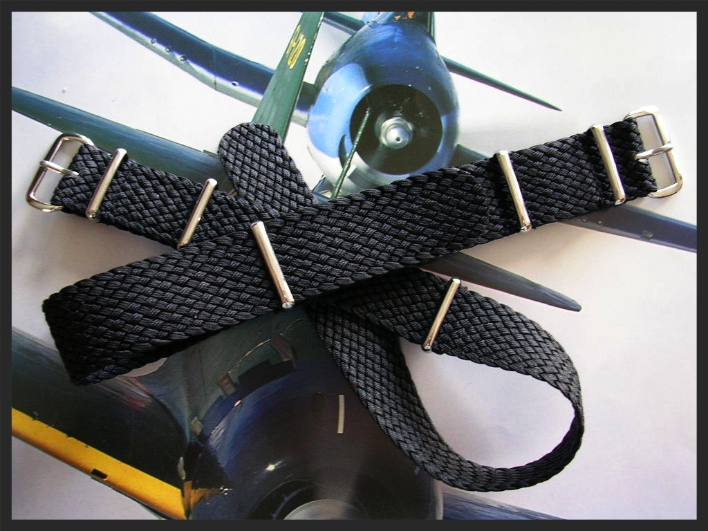 20mm Black Braided SS NATO g10 ® Nylon RAF pilot watchband Diver strap IW SUISSE