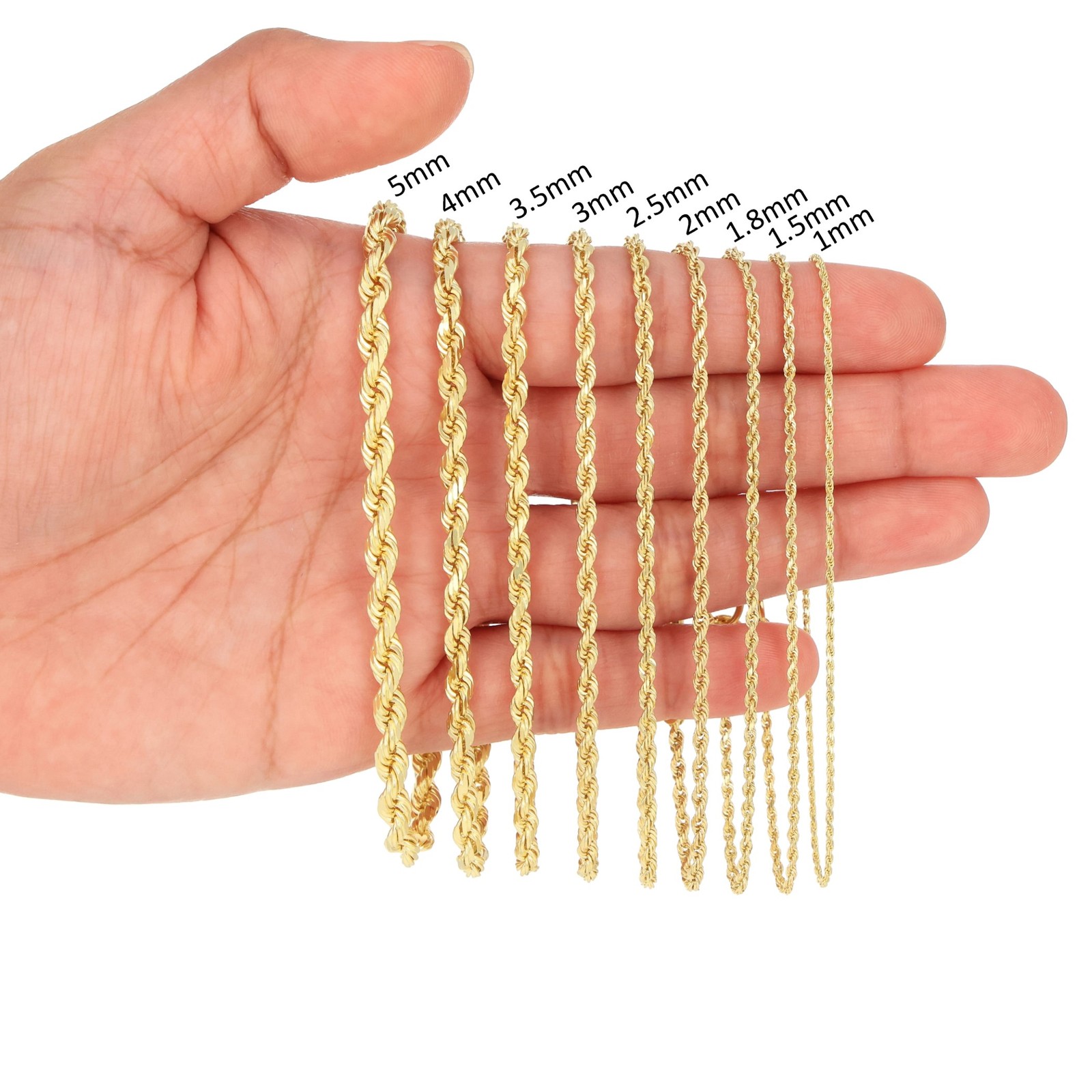 14K Yellow Gold Solid 1mm-10mm Rope Chain Diamond Cut Pendant Necklace 16″- 30″