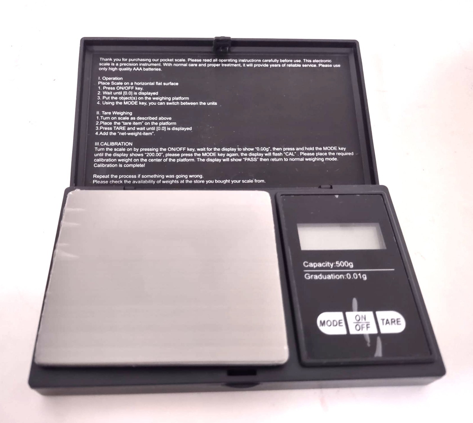 Digital Pocket Scale, Capacity 500g, 0.01g, g oz gn ct tl ozt dwt