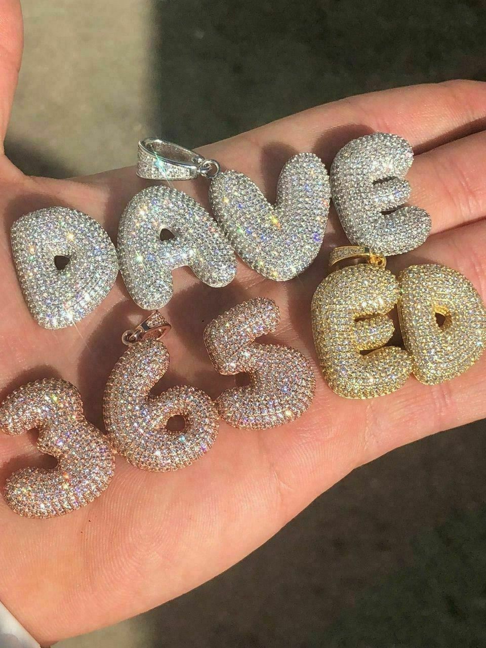 SOLID 925 SILVER Custom Bubble Letter Name Pendant CZ Real ICY Rapper Piece