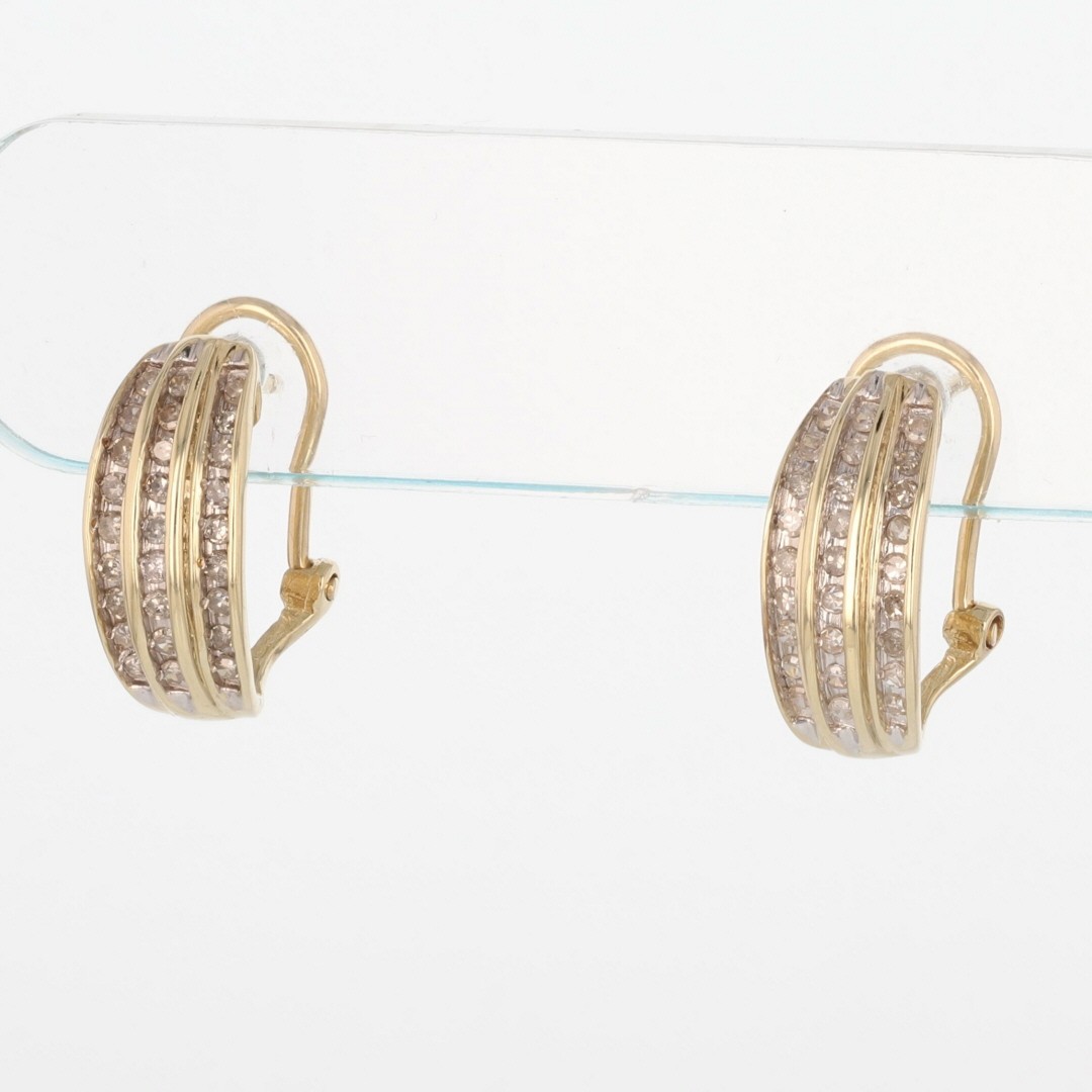 .50ctw Round Diamond Channel-Set Omega Back Hoop Pair Earrings 10k Yellow Gold