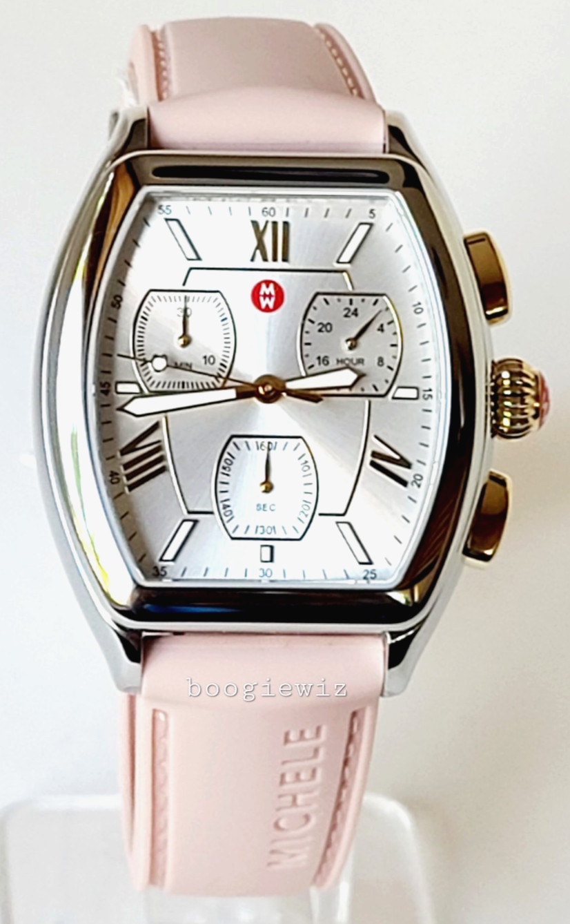 MICHELE SWISS MADE CHRONOGRAPH PINK RELEVE SILVER WATCH, MWW19A000036, NIB