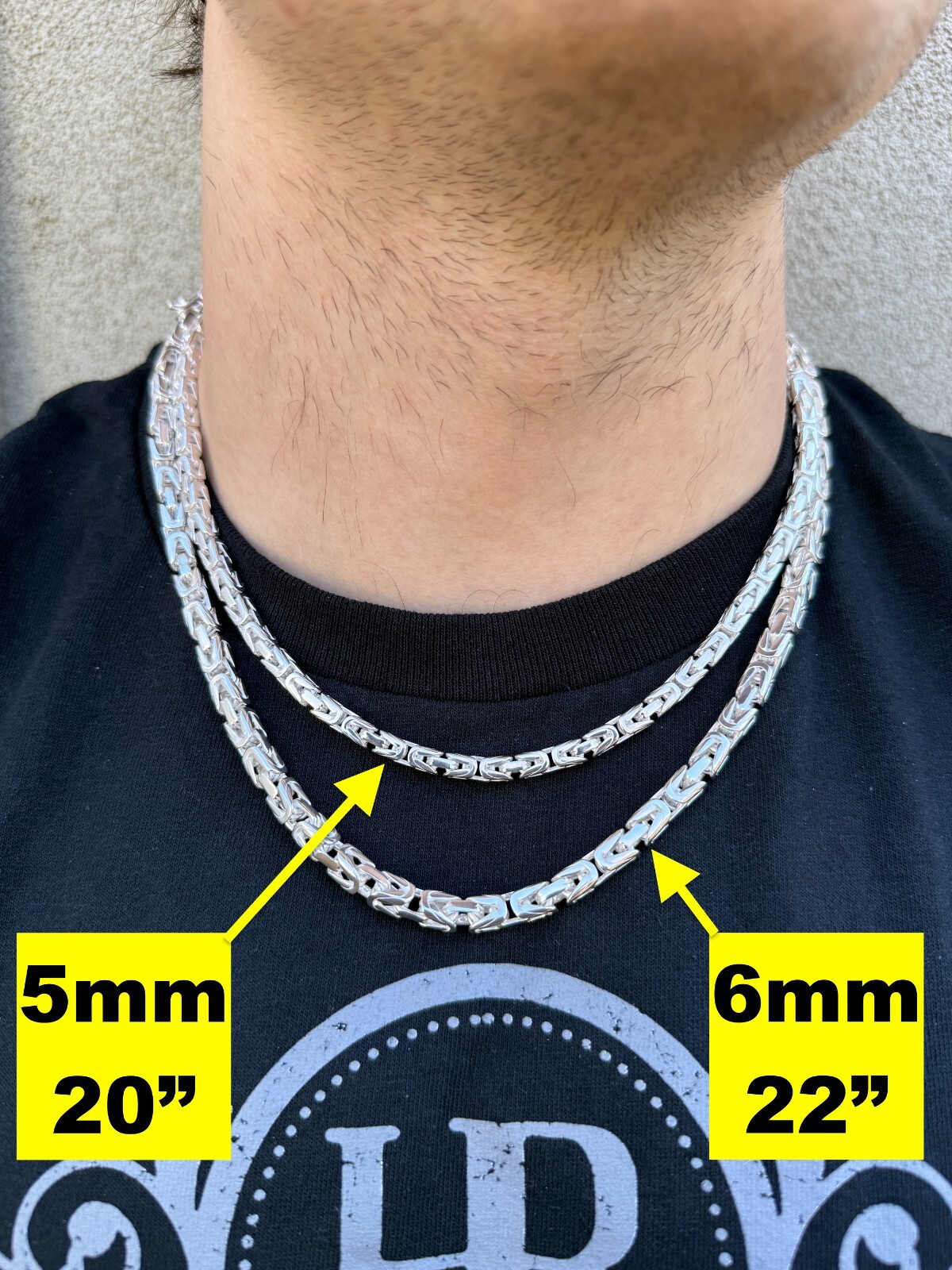 Real Solid 925 Silver Handmade Byzantine Chain Mens Necklace 5mm-10mm Box Clasp