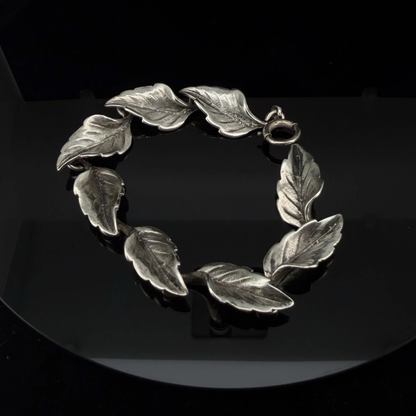 Vintage 1960-70s Sterling Silver Leaf Link Bracelet 6.5″ – Nature Inspired