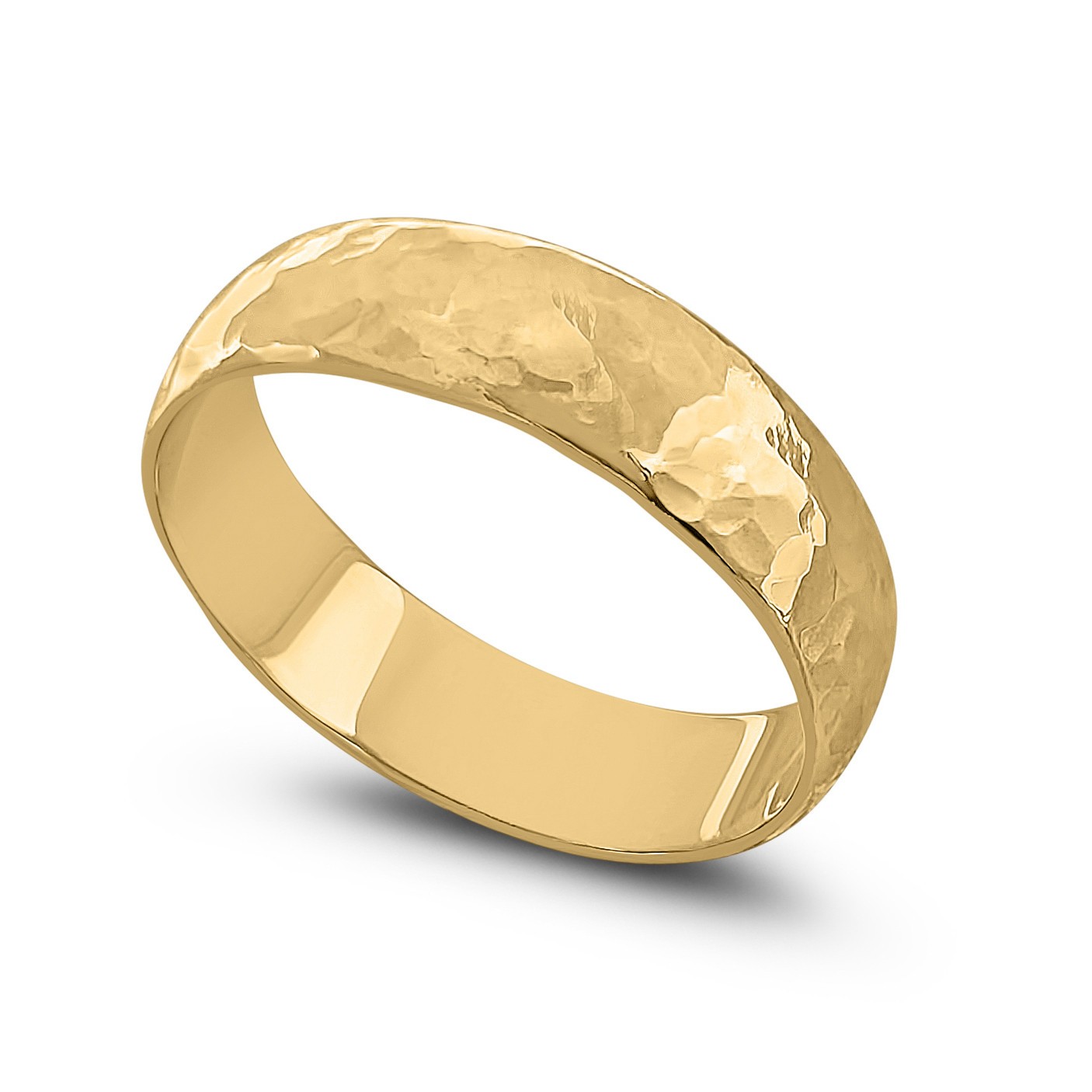 Solid 18K Yellow Gold Hammered Ring Handmade 5mm Hammer Texture Wedding Band