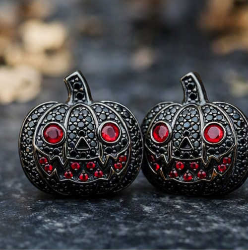 2ct SimulatedBlack Onyx/Ruby Helloween Laltrine Stud Earrings gold-plated silver