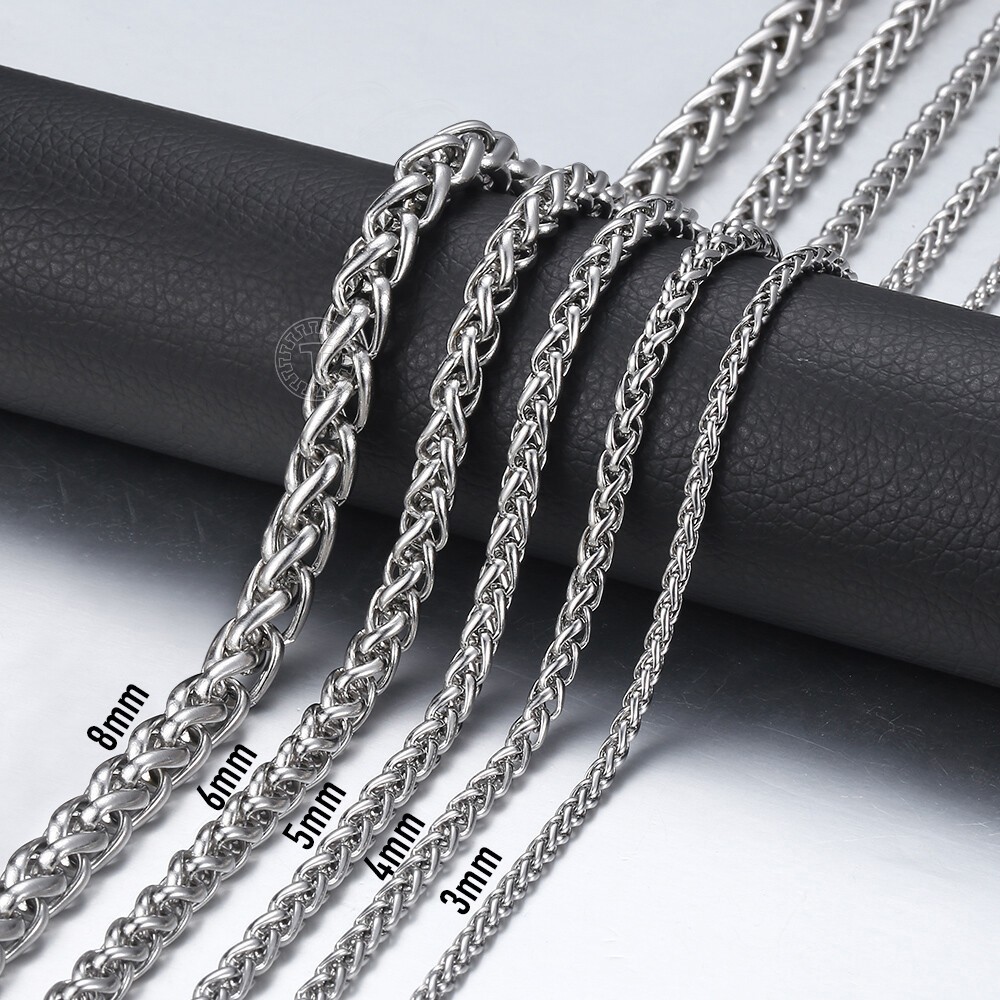 USA Stock 4mm 26″ Braided Wheat Chain 316L Stainless Steel Men Women Necklace