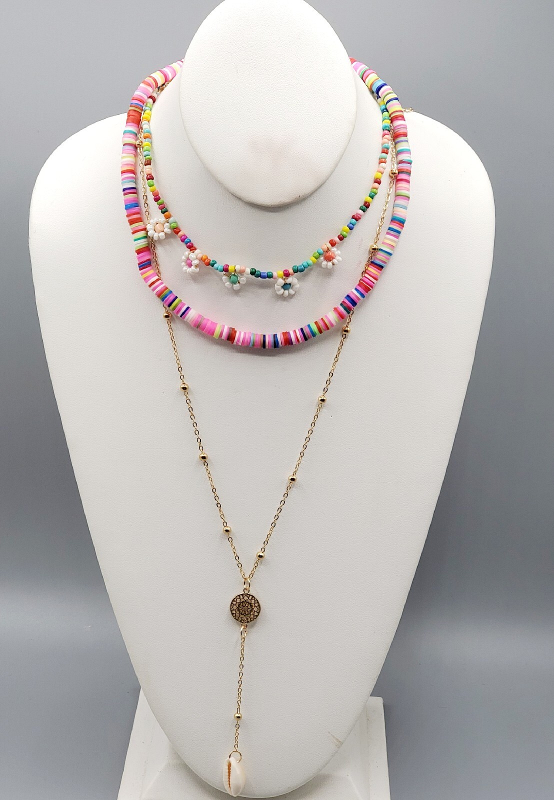 Bohemian Handmade Soft Clay Flowers Multilayer Necklace Fashion
