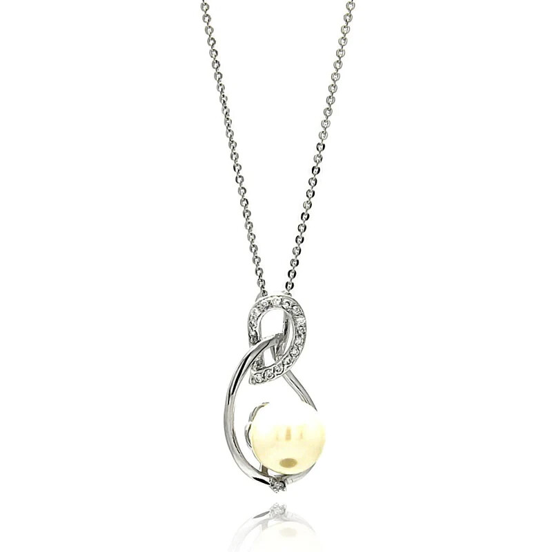 TEARDROP PEARL CENTER NECKLACE PENDANT W/ LAB ACCENTS/ 925 STERLING SILVER