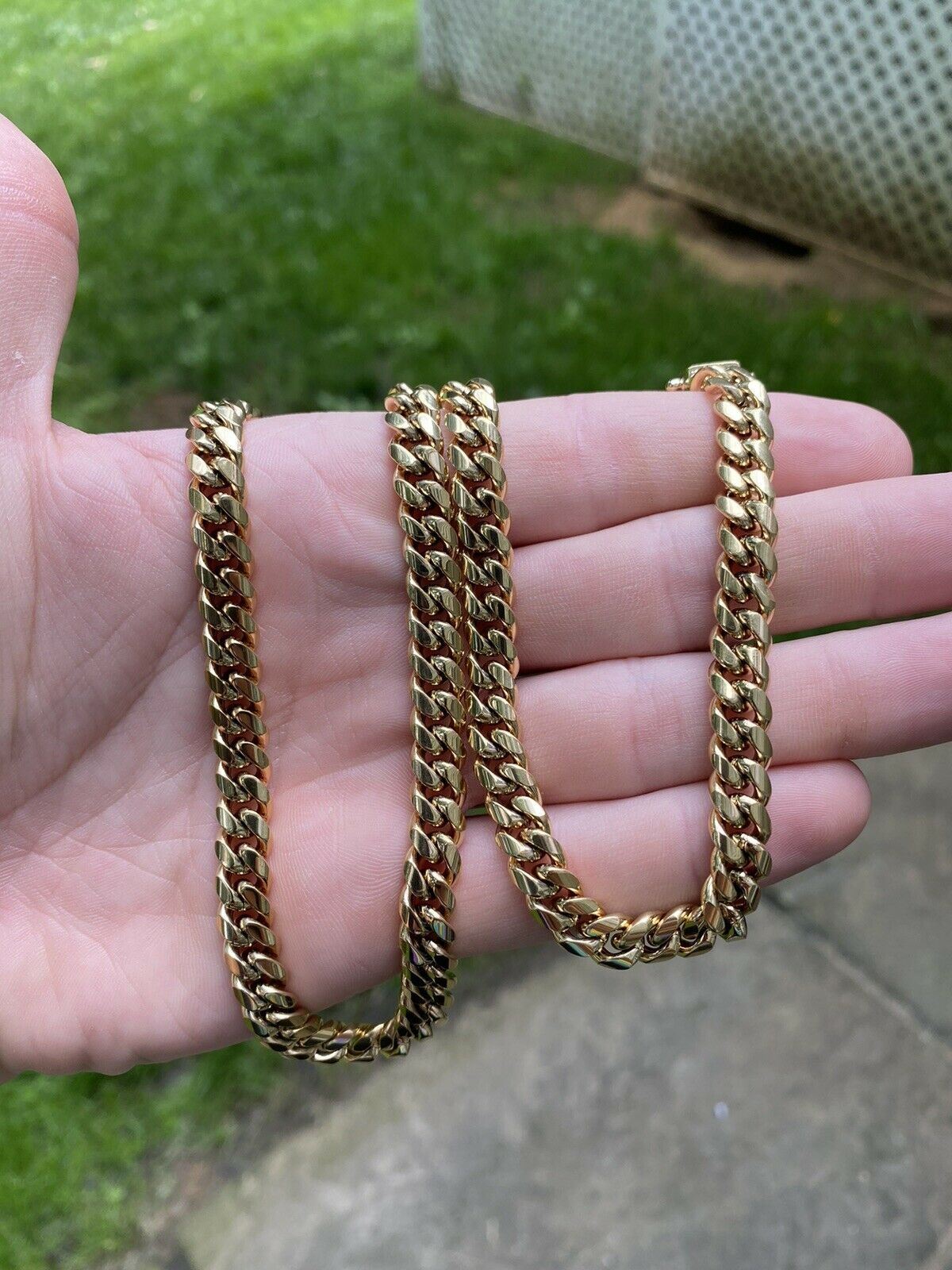 Real Miami Cuban Link Chain 14k Gold Plated Stainless Mens Necklace Choker 8mm