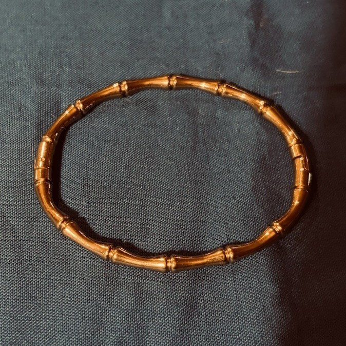 Gold Tone Bamboo Style Bangle Bracelet – Metal, Round, No Stone