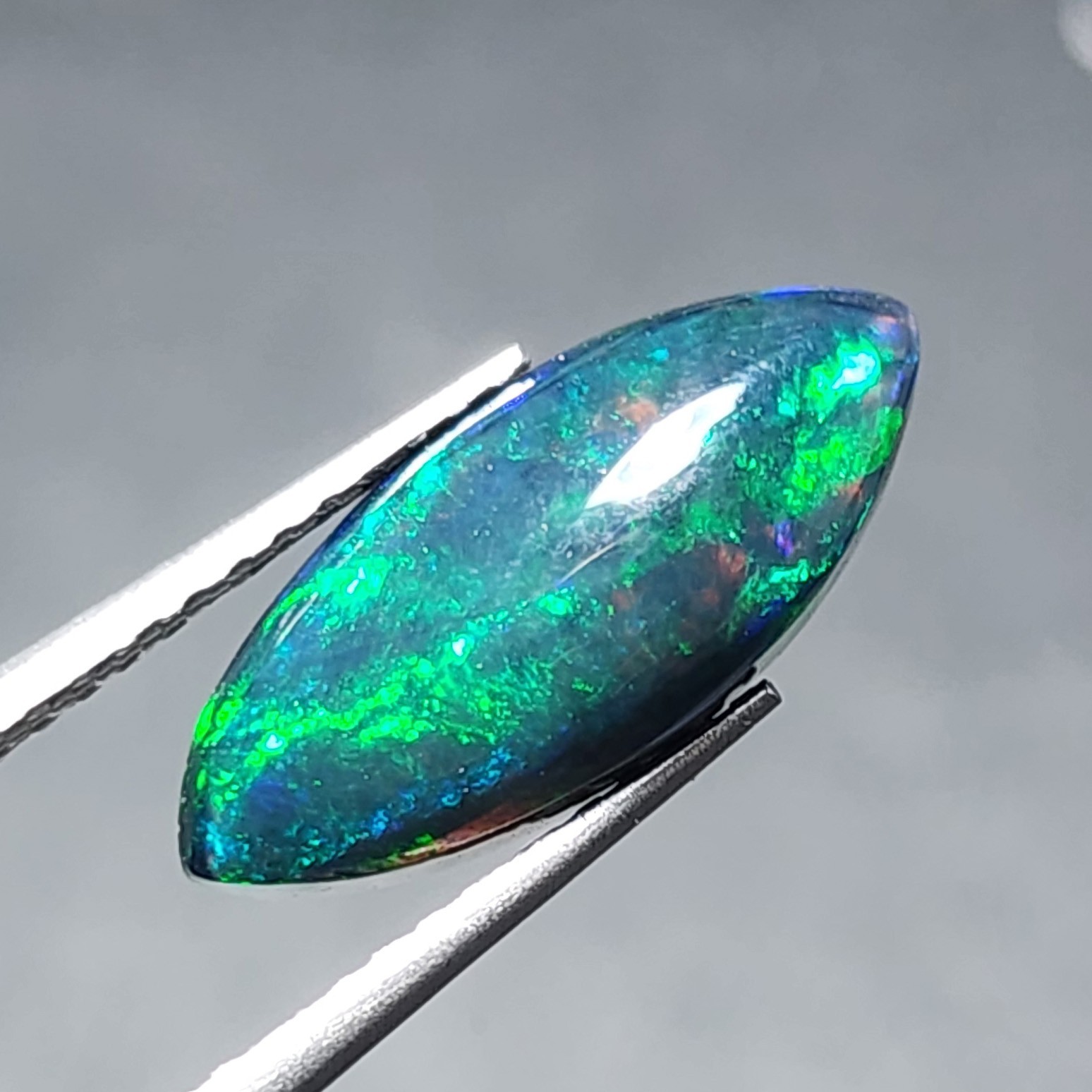Natural Welo Black Opal Ethiopia Marquise Cabochon Full Green Blue Gem 1.25Ct