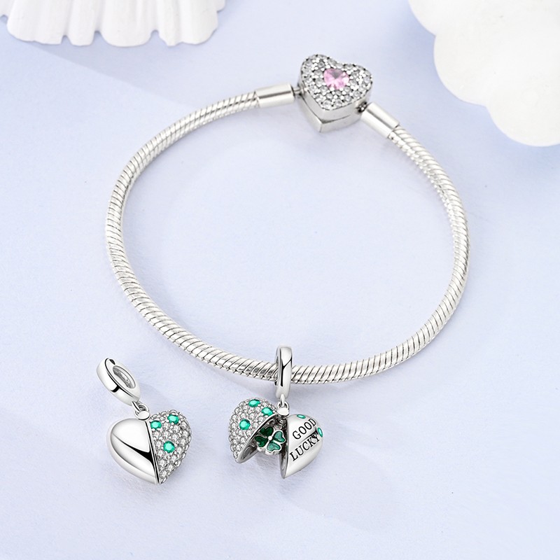 MULA Fine 925 Sterling Silver DIY Charm AAA CZ Heart Clover for Women Bracelet