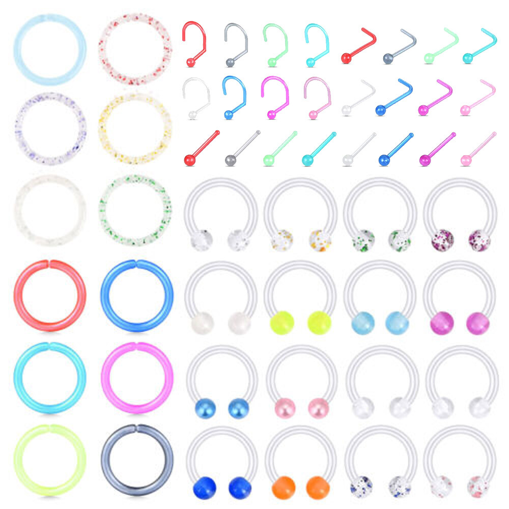 16G 20G Nose Ring Retainer 4-54PCS Colorful Acrylic Lip Ear Helix Nose Ring Stud