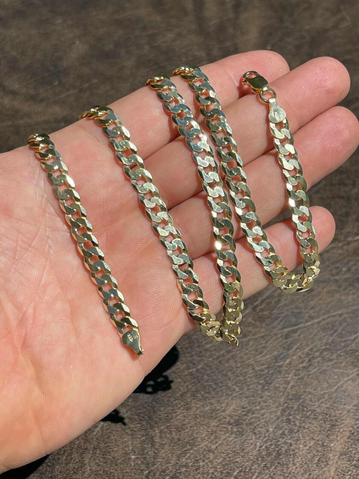 REAL Solid 925 Silver 14k Gold Plated Flat Cuban Link Chain Necklace 3mm – 11mm