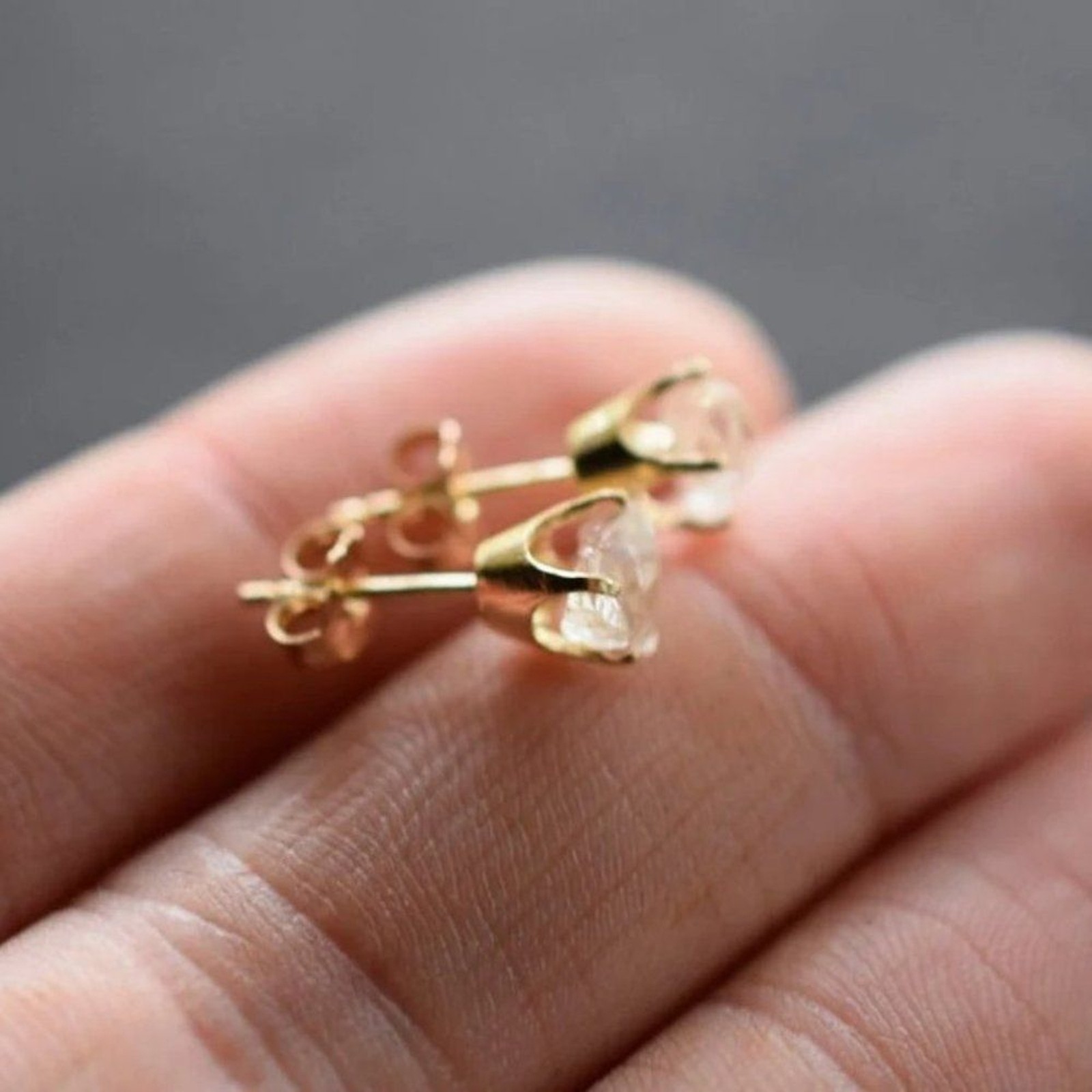 Raw Lake County Diamond Earrings, Rough Crystal Studs Dainty Minimalist …