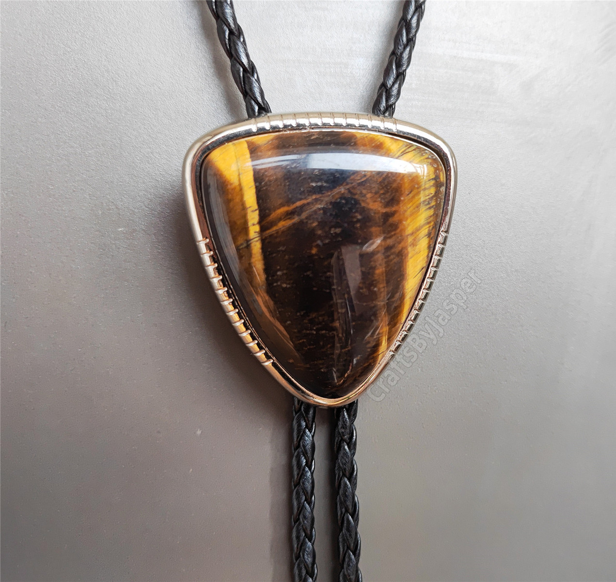 Triangle Tiger-eye Stone Western Cowboy Mens Bolo Tie PU Rope Wedding Necktie
