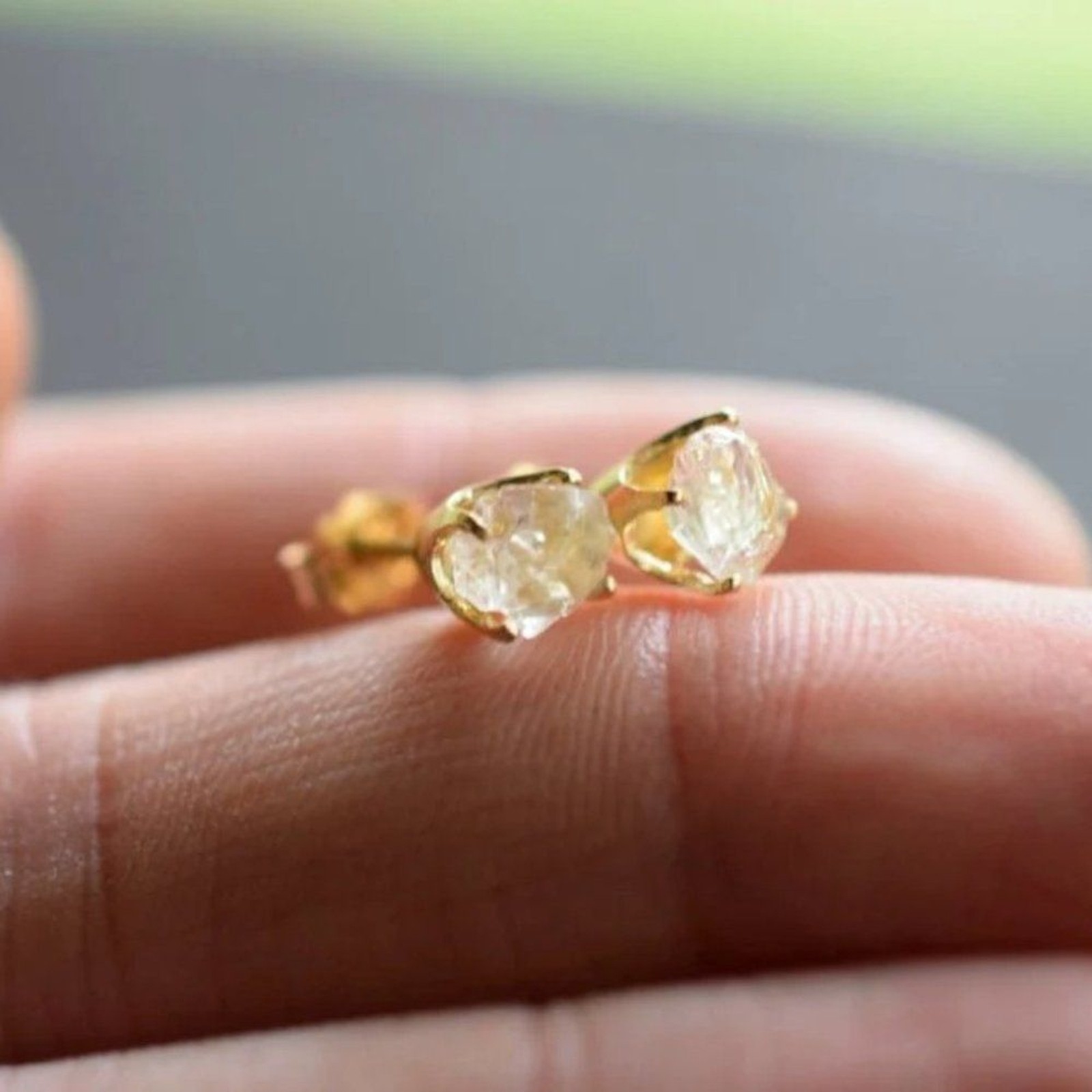 Raw Lake County Diamond Earrings, Rough Crystal Studs Dainty Minimalist …