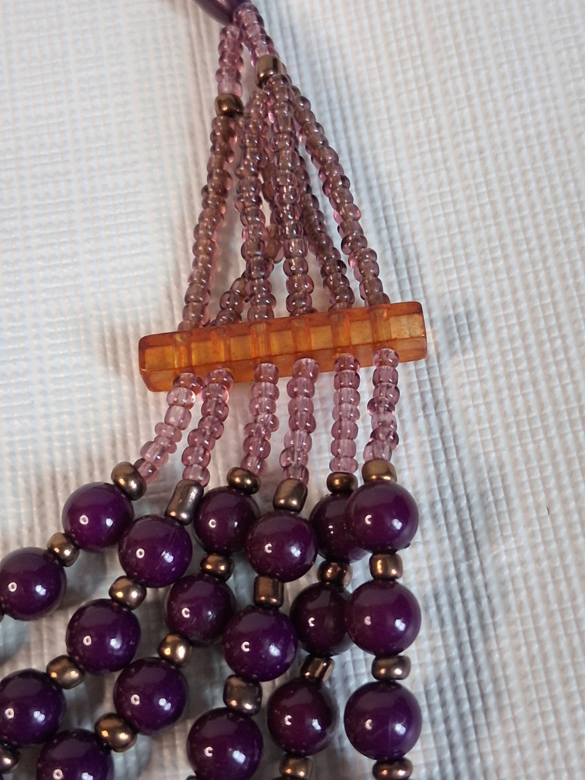 Purple Assorted Beaded Multi Strand Layered Lightweight Statement Necklace