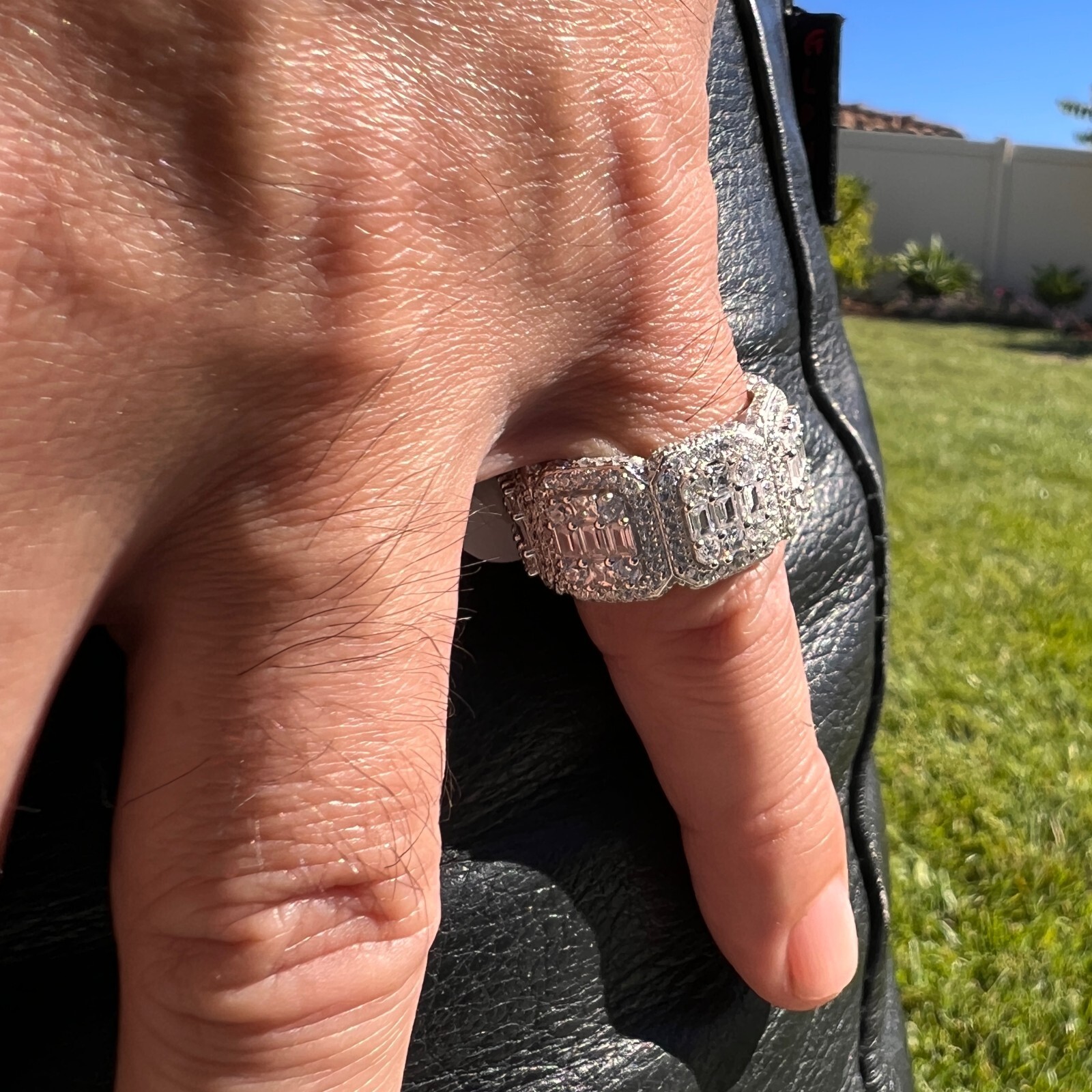 Hip Hop Ring For Men 925 Sterling Silver Iced Flooded Out Round & Baguette CZ