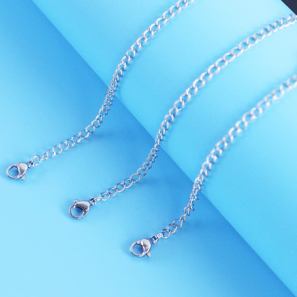 5Pcs Silver Stainless Steel Necklace Extender Chain Links Silver Lobster