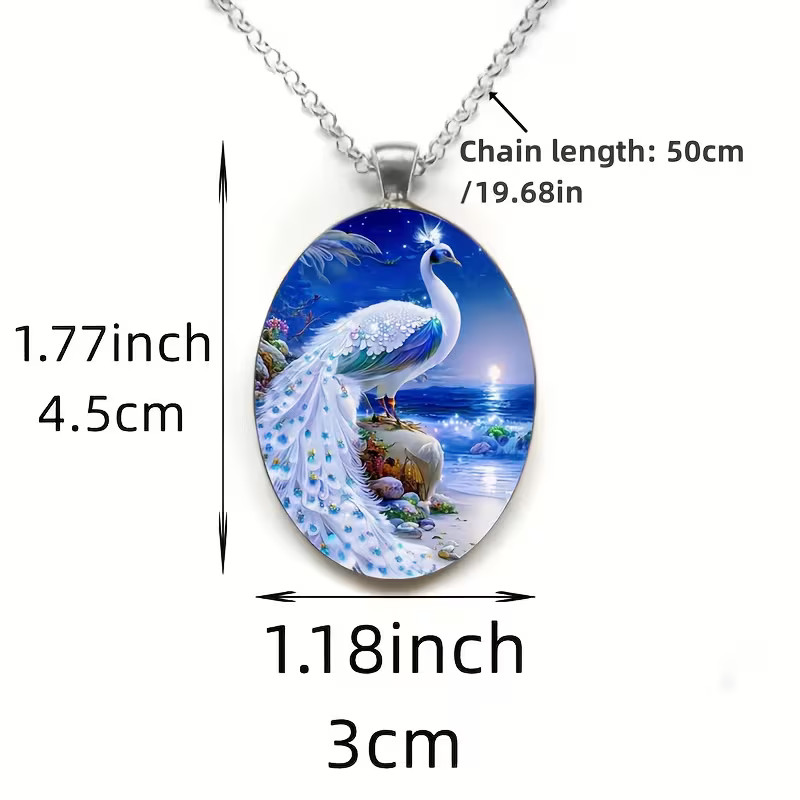 Peacock Beauty Oval Jewelry Vintage Silvery Gothic Bird Pendant Necklace B