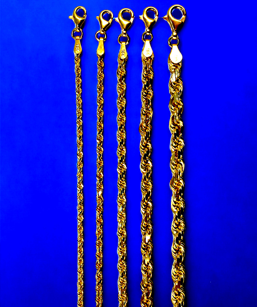 18K Yellow Gold SOLID Rope Chain Necklace Diamond Cut Real Gold 2mm-6mm 16″-30″