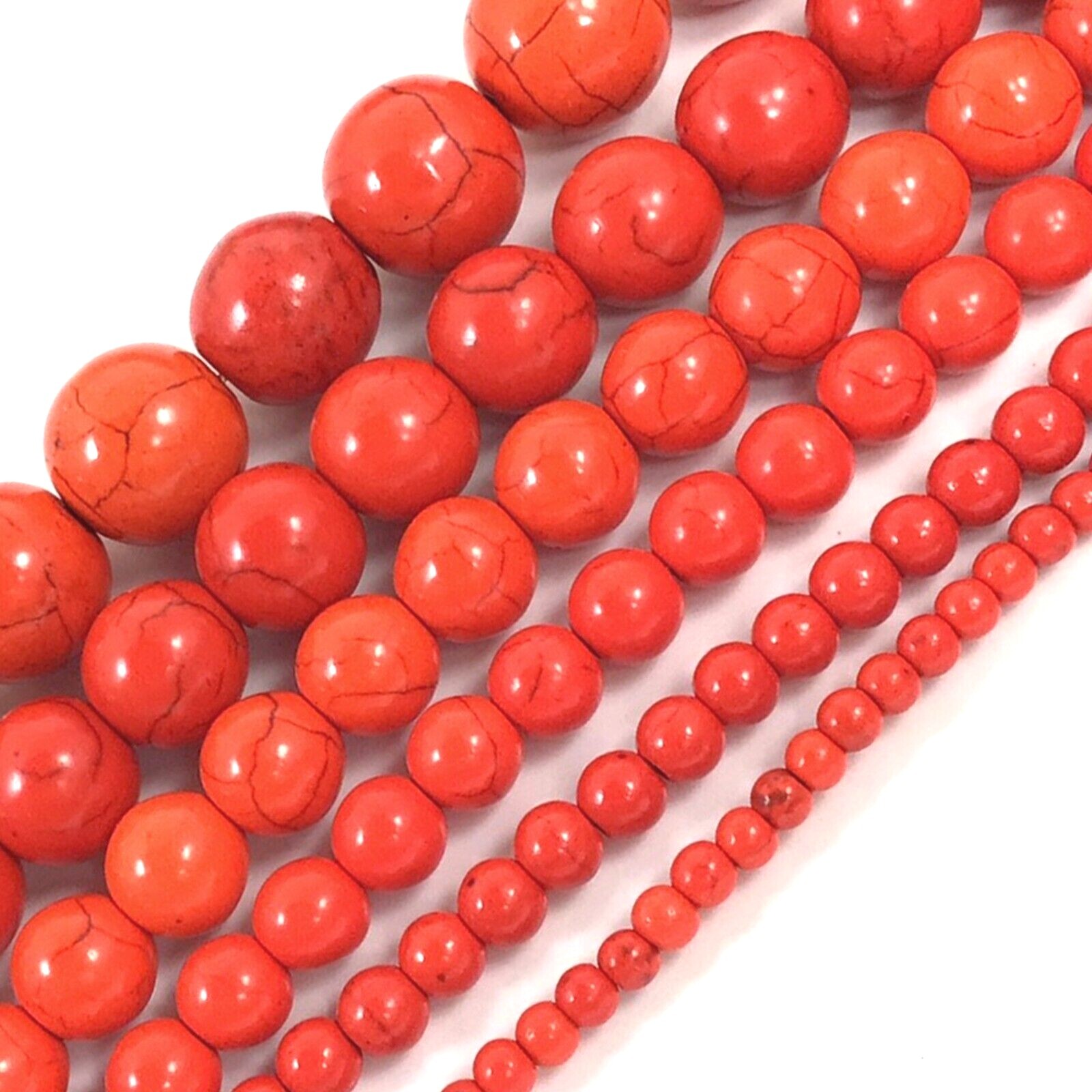 6 Size Gemstone Orange Howlite Magnesite Turquoise Round Loose Beads 15″ srand