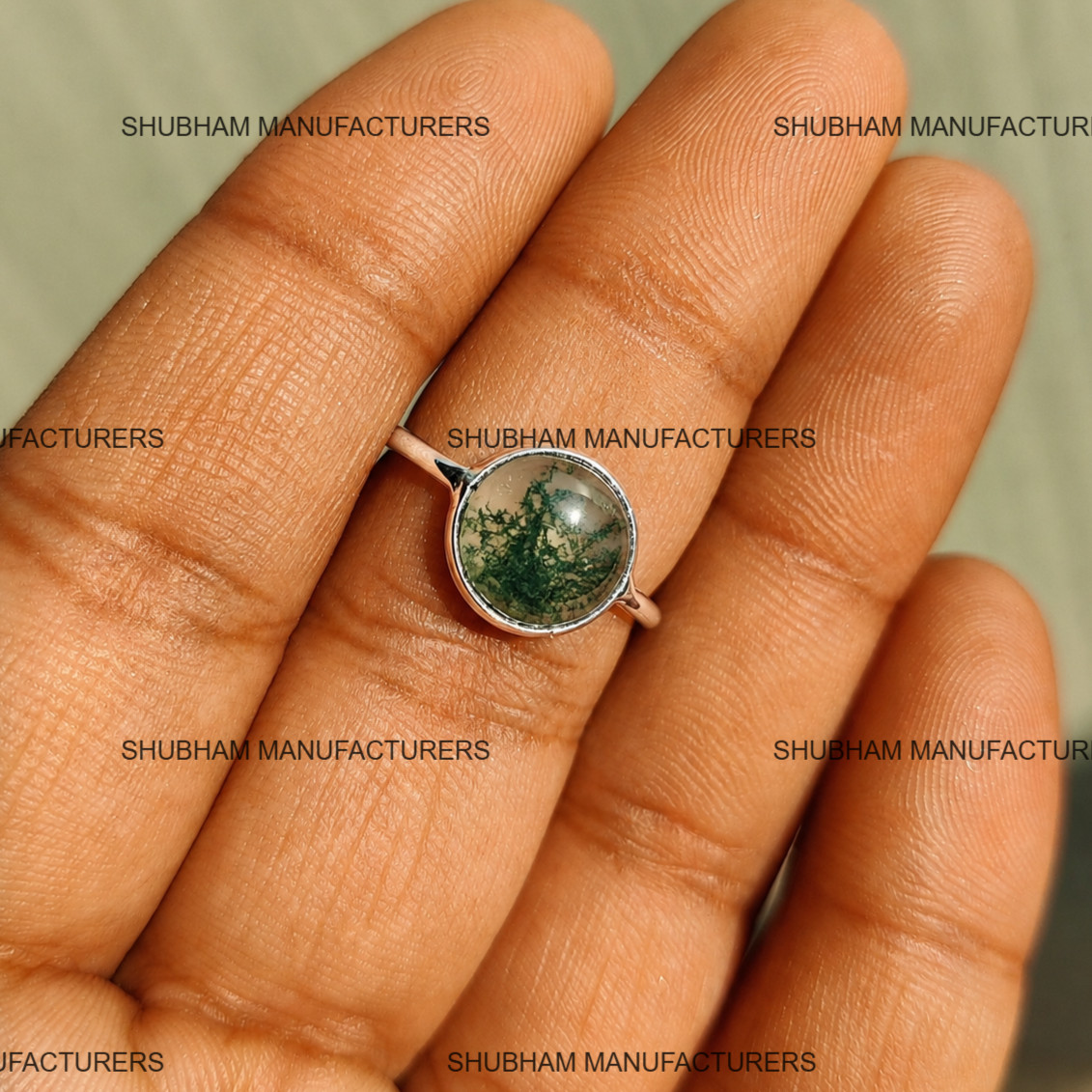 Natural Moss Agate Ring 925 Solid Silver Ring Cabochon Gemstone Jewelry Gift Her
