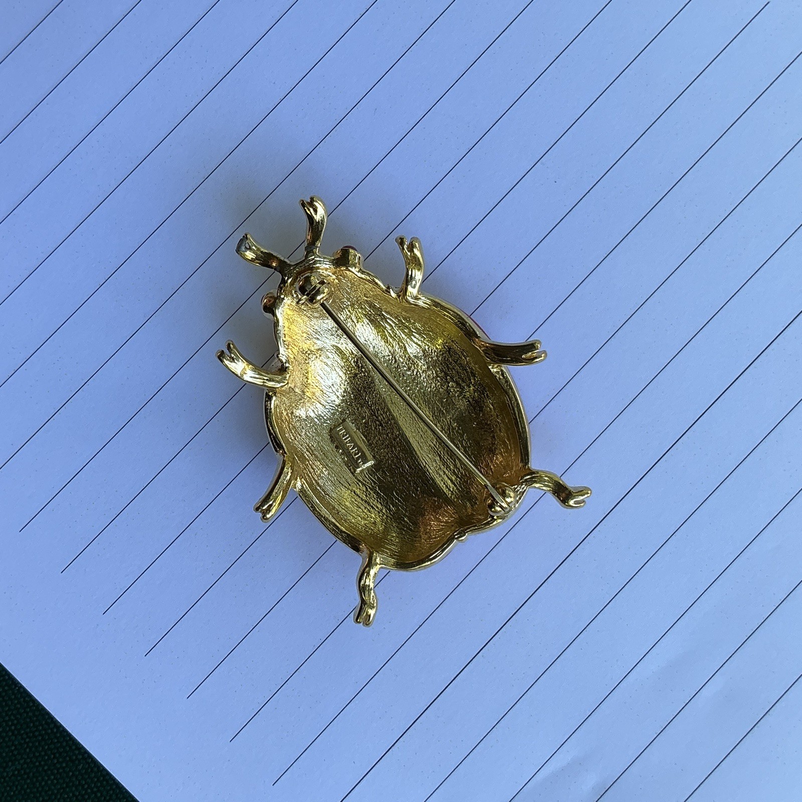 Trifari Signed Red Enamel Ladybug Brooch Pin Gold Tone Metal Black Spots